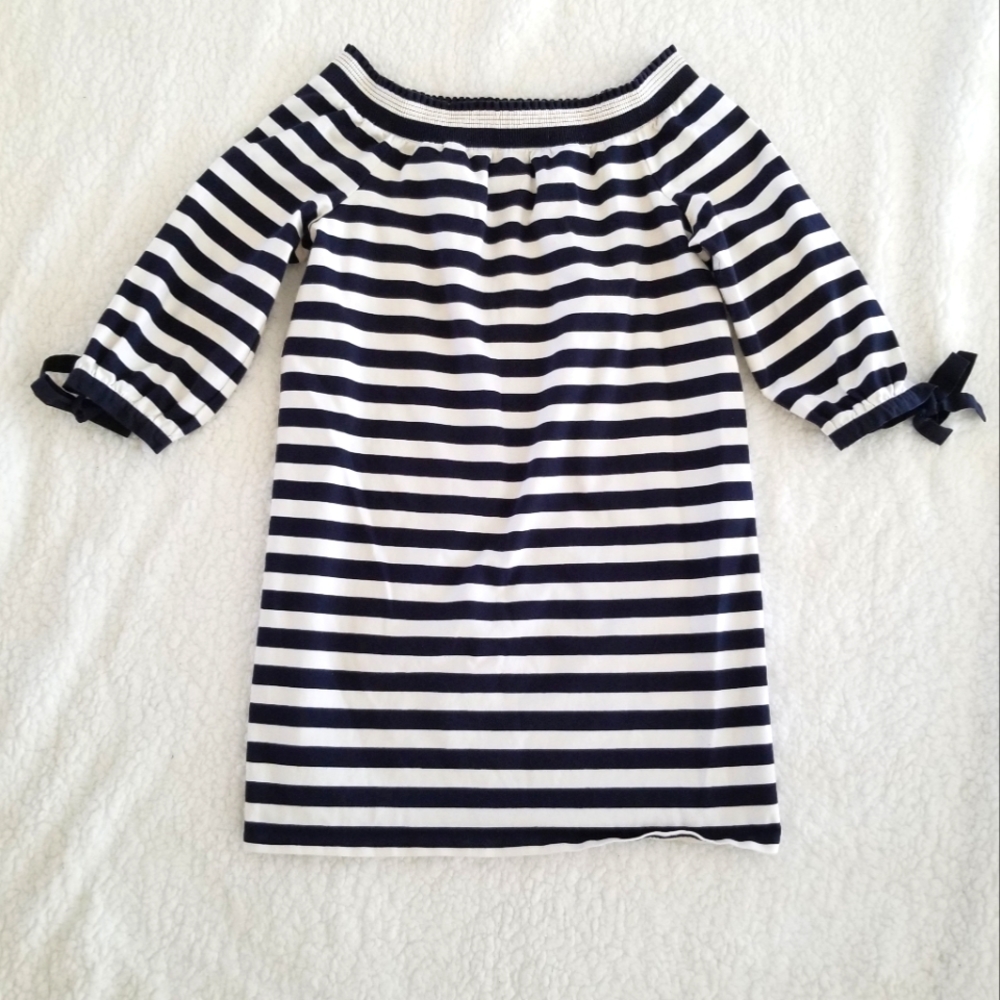 J. CREW Off the Shoulder Striped Cotton Mini Dress Size L - Picture 2 of 14